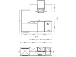 Flex-Well Exclusiv Küchenzeile Joelina 210 cm Weiß matt - Beton Grau