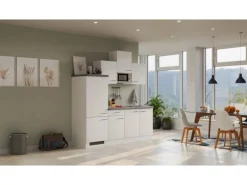 Flex-Well Exclusiv Küchenzeile Joelina 210 cm Weiß matt - Beton Grau