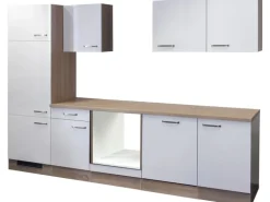 Flex-Well Exclusiv Küchenzeile Valero 280 cm ohne E-Geräte Hochglanz Weiß