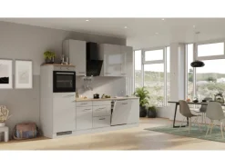 Flex-Well Exclusiv Küchenzeile Lund 280 cm Lichtgrau glänzend-Rauchgrau