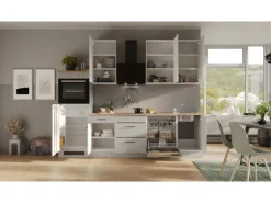 Flex-Well Exclusiv Küchenzeile Lund 280 cm Lichtgrau glänzend-Rauchgrau