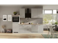 Flex-Well Exclusiv Küchenzeile Lund 280 cm Lichtgrau glänzend-Rauchgrau