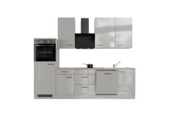 Flex-Well Exclusiv Küchenzeile Lund 280 cm Lichtgrau glänzend-Rauchgrau