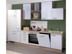 Flex-Well Exclusiv Küchenzeile Valero 310 cm Hochglanz Weiß-Sonoma Eiche