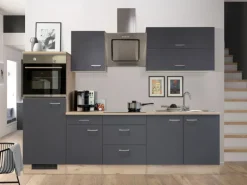 Flex-Well Exclusiv Küchenzeile Morena 270 cm Basaltgrau matt-San Remo Eiche hell