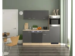 Flex-Well Exclusiv Küchenzeile Morena 210 cm Basaltgrau Matt-San Remo Eiche Hell