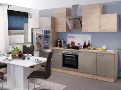 Flex-Well Exclusiv Küchenzeile Arizona 280 cm Quarz Cubanit-San Remo Eiche hell