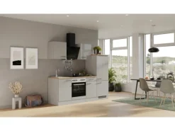 Flex-Well Exclusiv Küchenzeile 1706-005 Lund 220 cm Lichtgrau glänzend-Rauchgrau