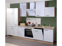 Flex-Well Exclusiv Küchenzeile Valero 310 cm Hochglanz Weiß-Sonoma Eiche