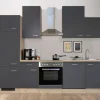 Flex-Well Exclusiv Küchenzeile Morena 280 cm Basaltgrau matt-San Remo Eiche hell