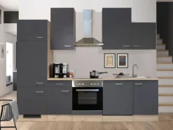 Flex-Well Exclusiv Küchenzeile Morena 280 cm Basaltgrau matt-San Remo Eiche hell