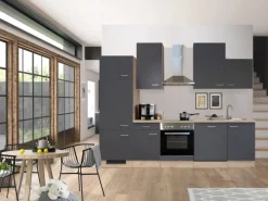 Flex-Well Exclusiv Küchenzeile Morena 280 cm Basaltgrau matt-San Remo Eiche hell