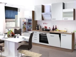 Flex-Well Exclusiv Küchenzeile Valero 280 cm Hochglanz Weiß-Sonoma Eiche