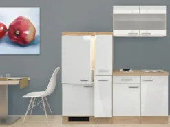 Flex-Well Exclusiv Küchenzeile Valero 190 cm Hochglanz Weiß-Sonoma Eiche