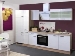 Flex-Well Exclusiv Küchenzeile Valero 300 cm Hochglanz Weiß-Sonoma Eiche