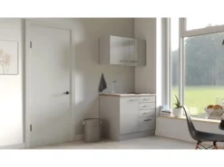 Flex-Well Exclusiv Miniküche Lund 100 cm Lichtgrau glänzend-Rauchgrau