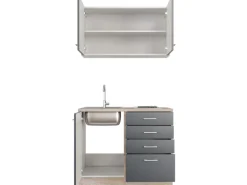 Flex-Well Exclusiv Miniküche Morena 100 cm Basaltgrau matt - San Remo Eiche