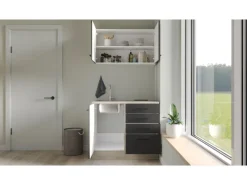 Flex-Well Exclusiv Miniküche Capri 100 cm Schwarz Matt-Endgrain Oak