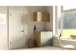 Flex-Well Exclusiv Miniküche Cara 100 cm Schilfgrün matt - Artisan Eiche