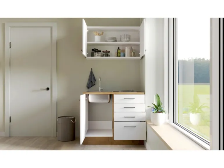 Flex-Well Exclusiv Miniküche Vintea 100 cm Magnolia matt - Lancelot Oak