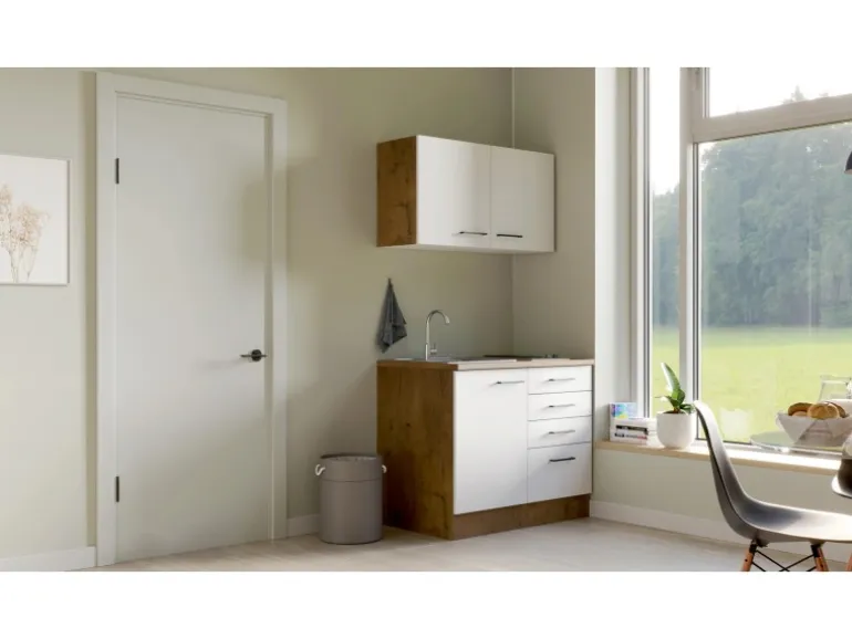 Flex-Well Exclusiv Miniküche Vintea 100 cm Magnolia matt - Lancelot Oak