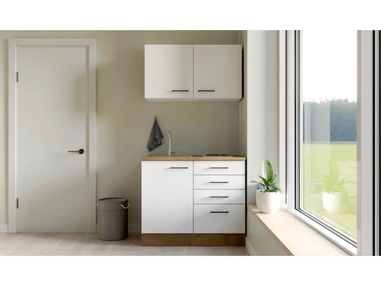 Flex-Well Exclusiv Miniküche Vintea 100 cm Magnolia matt - Lancelot Oak