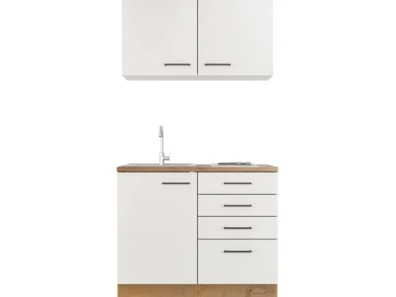 Flex-Well Exclusiv Miniküche Vintea 100 cm Magnolia matt - Lancelot Oak