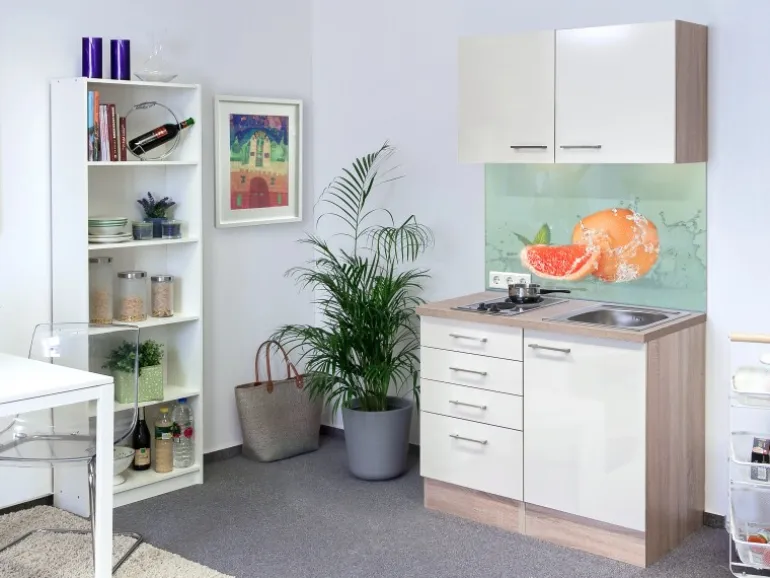 Flex-Well Exclusiv Miniküche Orlando 100 cm Kaschmir Glanz-Sonoma Eiche