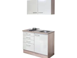 Flex-Well Exclusiv Miniküche Orlando 100 cm Kaschmir Glanz-Sonoma Eiche