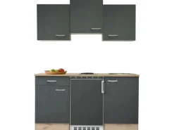 Flex-Well Exclusiv Singleküche Morena 150 cm Basaltgrau matt-San Remo Eiche hell