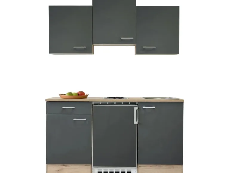 Flex-Well Exclusiv Singleküche Morena 150 cm Basaltgrau matt-San Remo Eiche hell