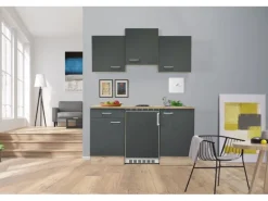 Flex-Well Exclusiv Singleküche Morena 150 cm Basaltgrau matt-San Remo Eiche hell