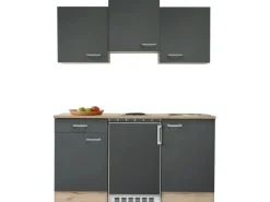 Flex-Well Exclusiv Singleküche Morena 150 cm Basaltgrau matt-San Remo Eiche hell