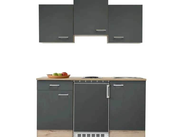 Flex-Well Exclusiv Singleküche Morena 150 cm Basaltgrau matt-San Remo Eiche hell