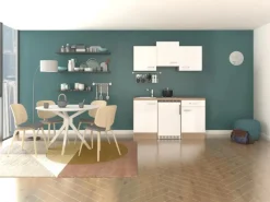 Flex-Well Exclusiv Singleküche Valero 150 cm Hochglanz Weiß - Sonoma Eiche