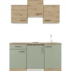 Flex-Well Exclusiv Singleküche Cara 150 cm Schilfgrün matt - Artisan Eiche