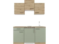 Flex-Well Exclusiv Singleküche Cara 150 cm Schilfgrün matt - Artisan Eiche