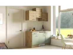 Flex-Well Exclusiv Singleküche Cara 150 cm Schilfgrün matt - Artisan Eiche