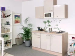 Flex-Well Exclusiv Singleküche Orlando 150 cm breit Kaschmir Glanz-Sonoma Eiche