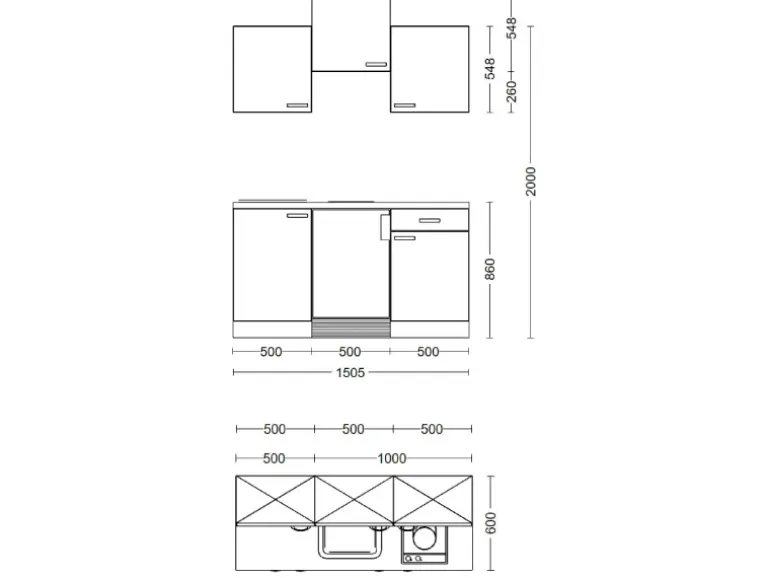 Flex-Well Exclusiv Singleküche Joelina 150 cm Weiß matt - Beton Grau