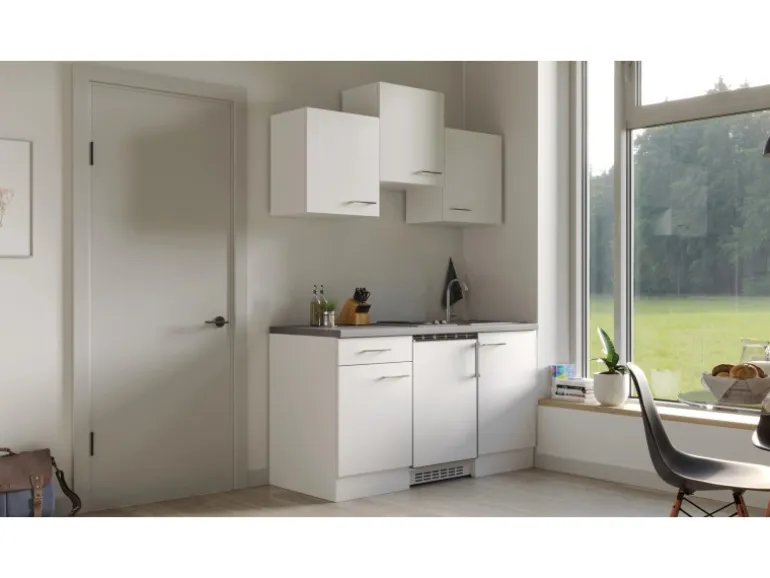 Flex-Well Exclusiv Singleküche Joelina 150 cm Weiß matt - Beton Grau