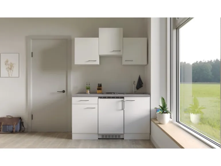 Flex-Well Exclusiv Singleküche Joelina 150 cm Weiß matt - Beton Grau