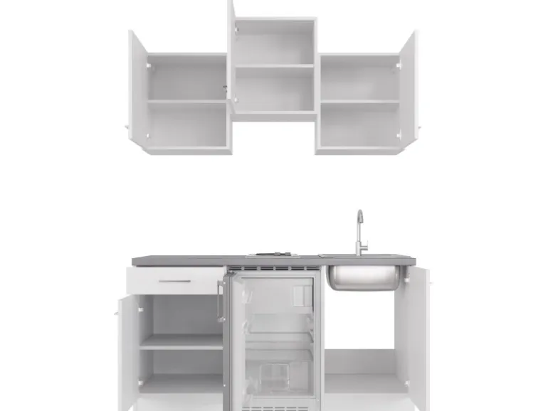 Flex-Well Exclusiv Singleküche Joelina 150 cm Weiß matt - Beton Grau