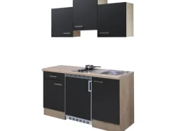 Flex-Well Exclusiv Singleküche Lara 150 cm Anthrazit - San Remo Eiche