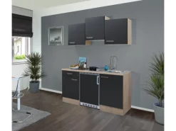 Flex-Well Exclusiv Singleküche Lara 150 cm Anthrazit - San Remo Eiche