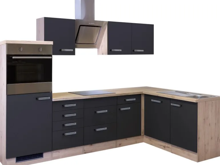 Flex-Well Exclusiv Winkelküche Lara 280 x 170 cm Anthrazit Matt-San Remo Eiche