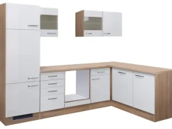 Flex-Well Exclusiv Winkelküche Valero 280 cm ohne E-Geräte Hochglanz Weiß