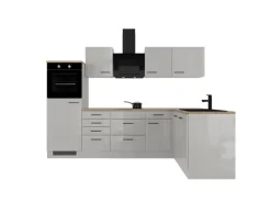 Flex-Well Exclusiv Winkelküche Lund 280 x 170 cm Lichtgrau glänzend-Rauchgrau
