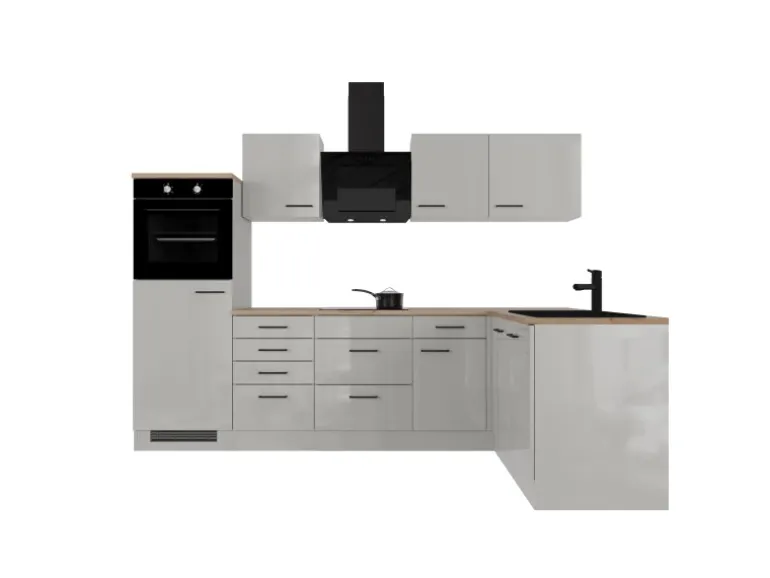 Flex-Well Exclusiv Winkelküche Lund 280 x 170 cm Lichtgrau glänzend-Rauchgrau