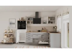 Flex-Well Exclusiv Winkelküche Lund 280 x 170 cm Lichtgrau glänzend-Rauchgrau